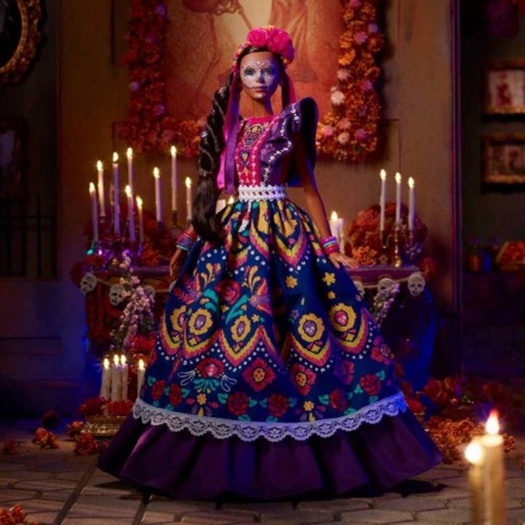NIB 2022 Día De Muertos Doll In Ruffled Dress And Calavera Face Paint